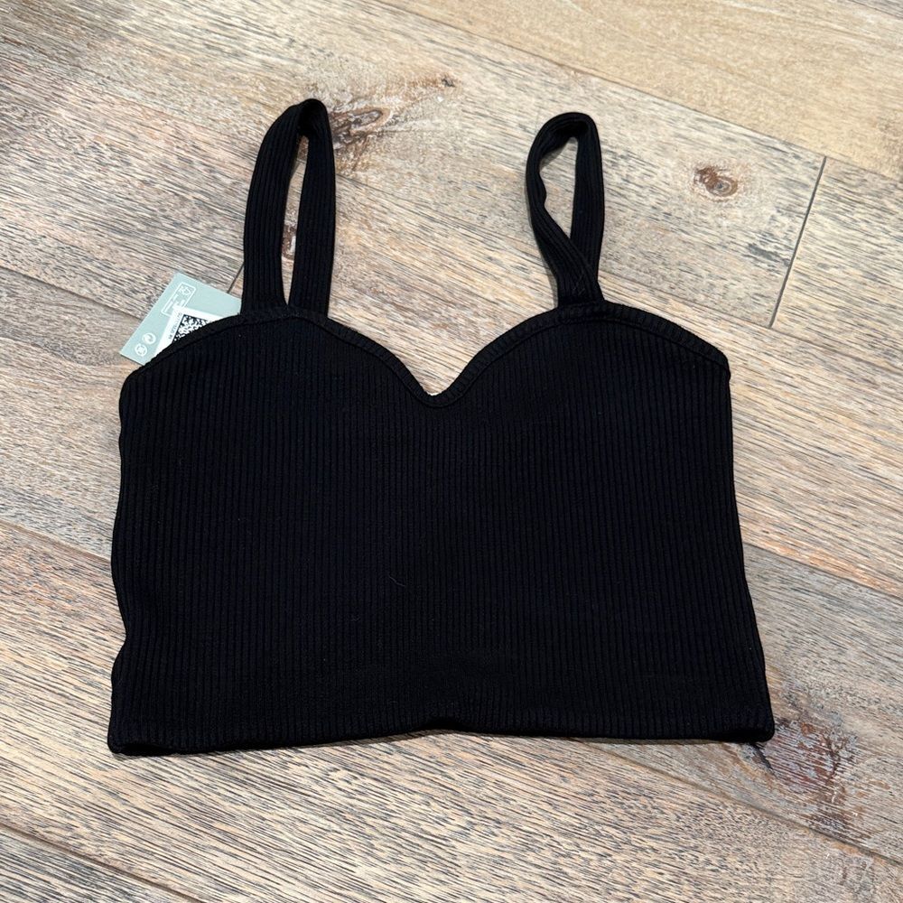 Black Cropped Ribbed Tank Top XS